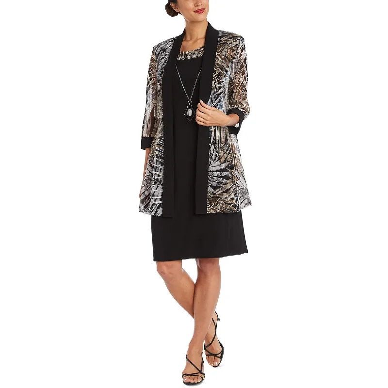 R&M Richards Womens Printed Jacket Two Piece Dress