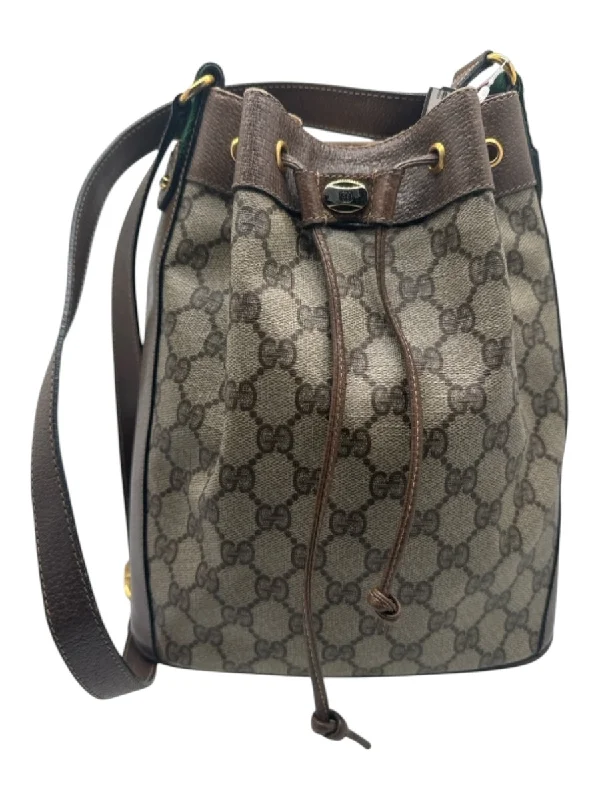 Gucci Brown Print Coated Canvas & Leather Crossbody Strap Guccissima Bucket Bag