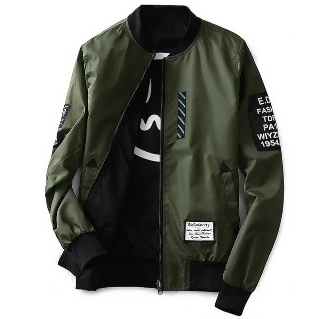 Men's Green Thin Pilot Both Side Wear Bomber Jacket with Patch