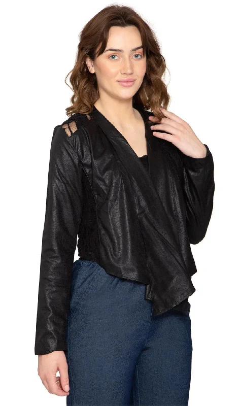 Women's Faux Suede Lace Back Crop Jacket