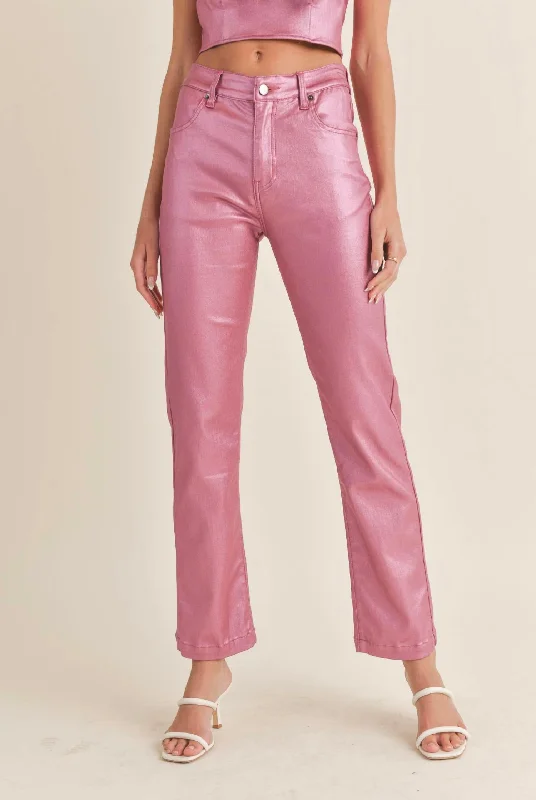 Sweet Surprise Coated Straightleg Pant In Pink