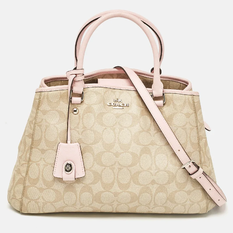 Coach Pink/beige Signature Coated Canvas Margot Carryall Satchel