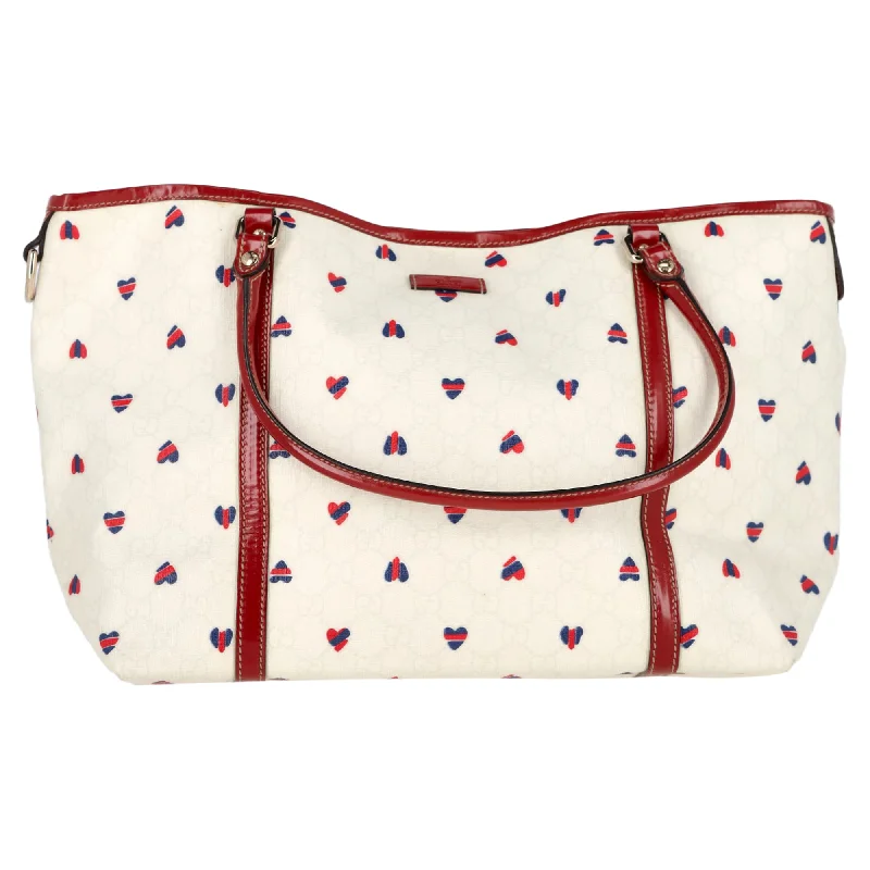 Gucci Large GG Supreme Joy Heart Tote Bag in White Coated Canvas