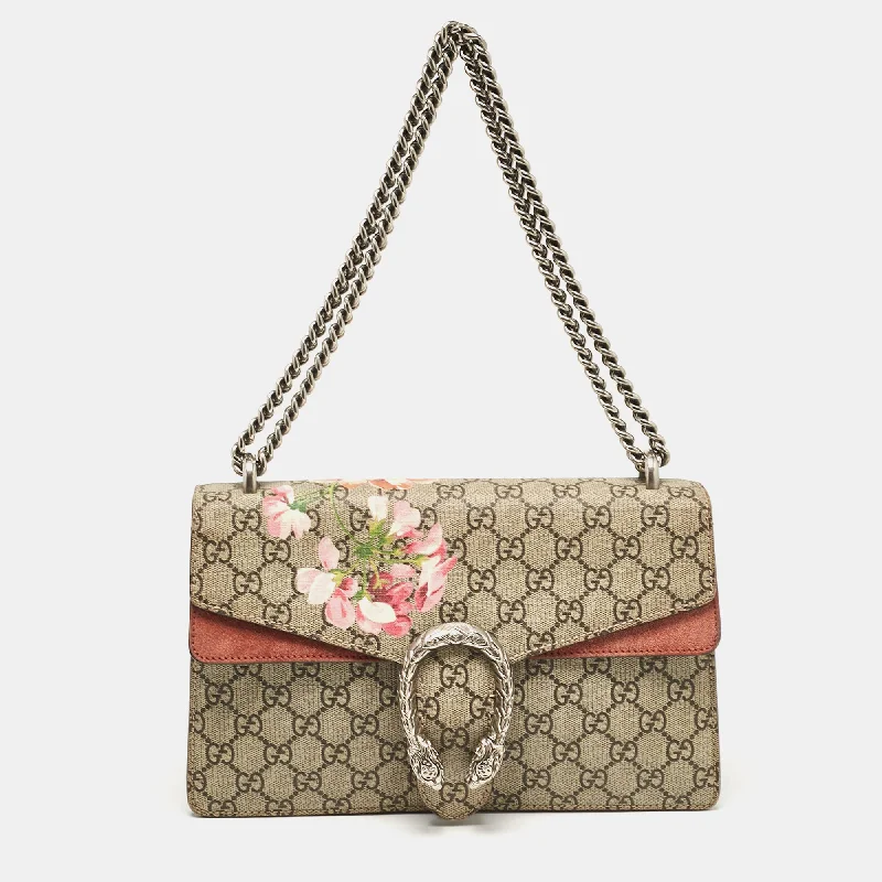 Gucci Pink/beige Signature Coated Canvas And Suede Small Dionysus Shoulder Bag