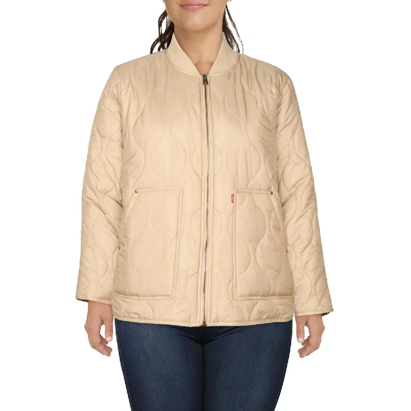 Levi's Womens Plus Ribbed Trim Long Sleeves Quilted Coat