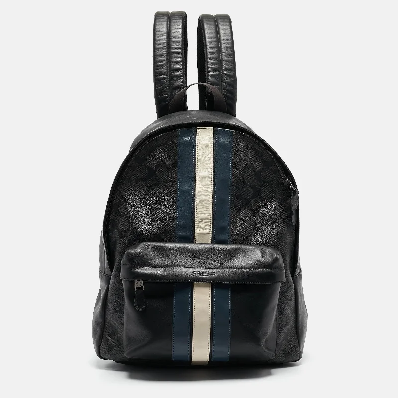 Coach Black Coated Canvas And Leather New Varsity Charles Backpack