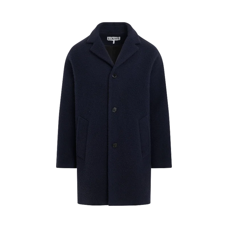 Textured Wool Coat in Navy Blue