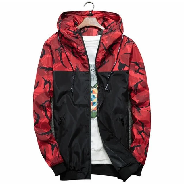 Hoody Long Sleeve Slim Windbreaker Camouflage Zipper Men’s Jackets