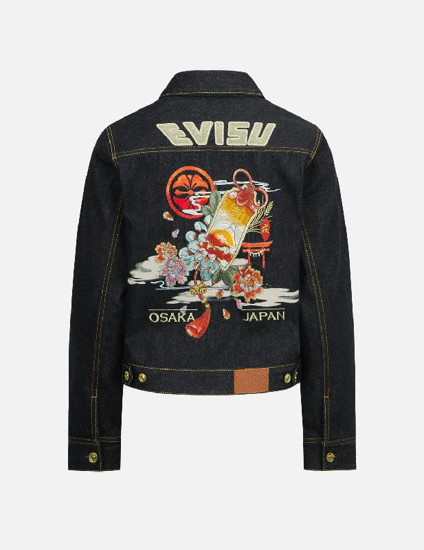 Amulet and Peonies Embroidered Denim Jacket