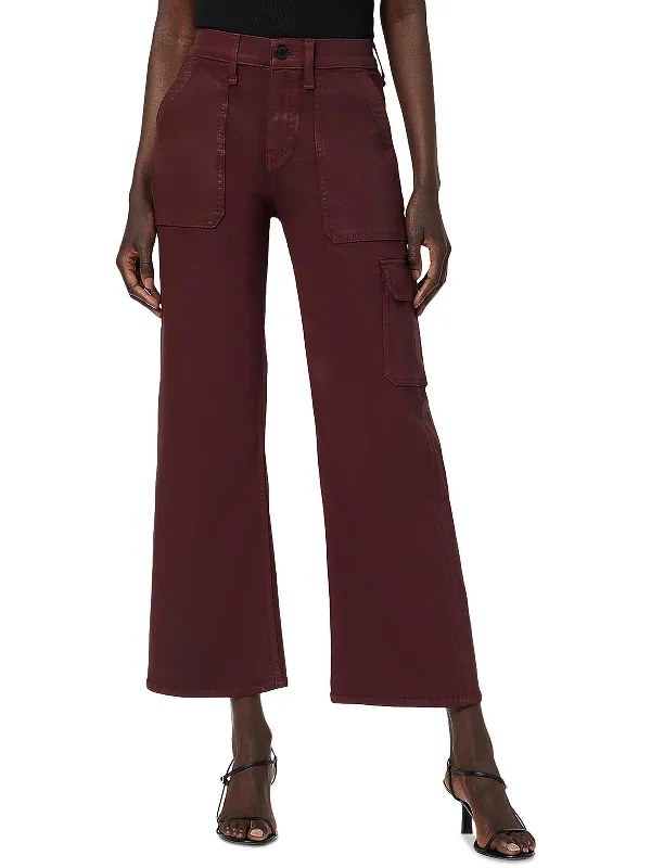 Rosie Womens Coated Wide Leg Cargo Jeans