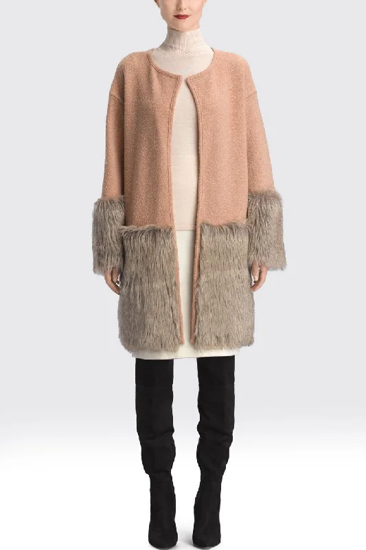 Boiled Wool Faux Fur Trim Coat