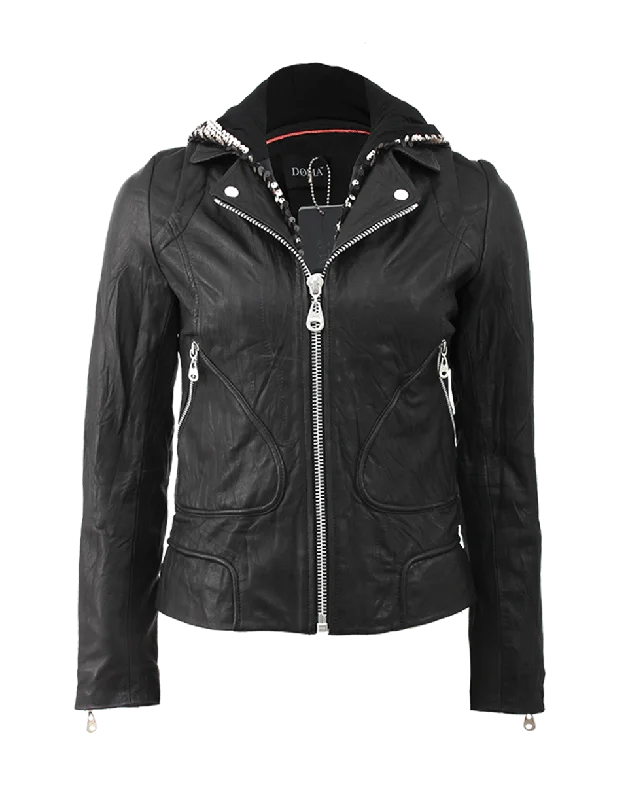 Leather Jacket With Sequin Hood