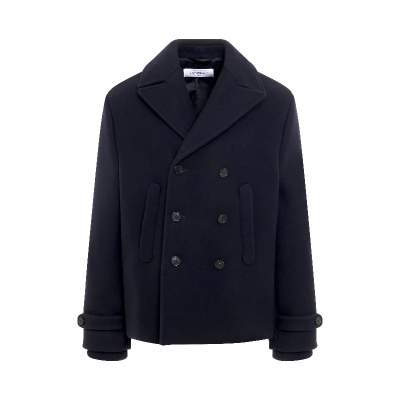 Arrow Embroidered Double Wool Peacoat