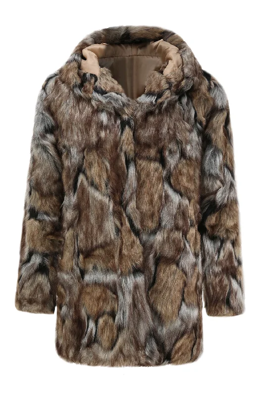 Brown Thick Hooded Long Sleeves Winter Men's Faux Fur Coat