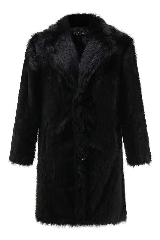 Black Soft Faux Fur Coat for Men