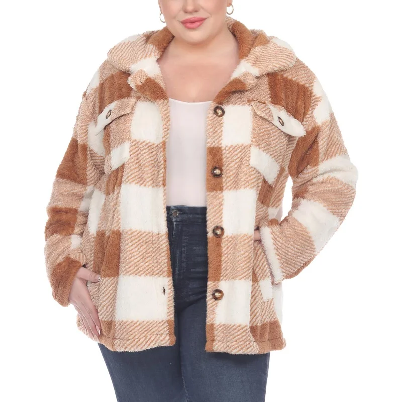 White Mark Womens Plus Faux Fur Plaid Faux Fur Coat