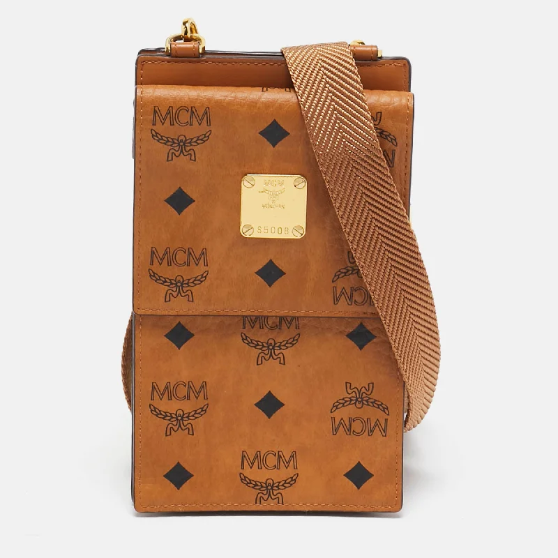 Mcm Cognac Visetos Coated Canvas And Leather Phone Crossbody Bag