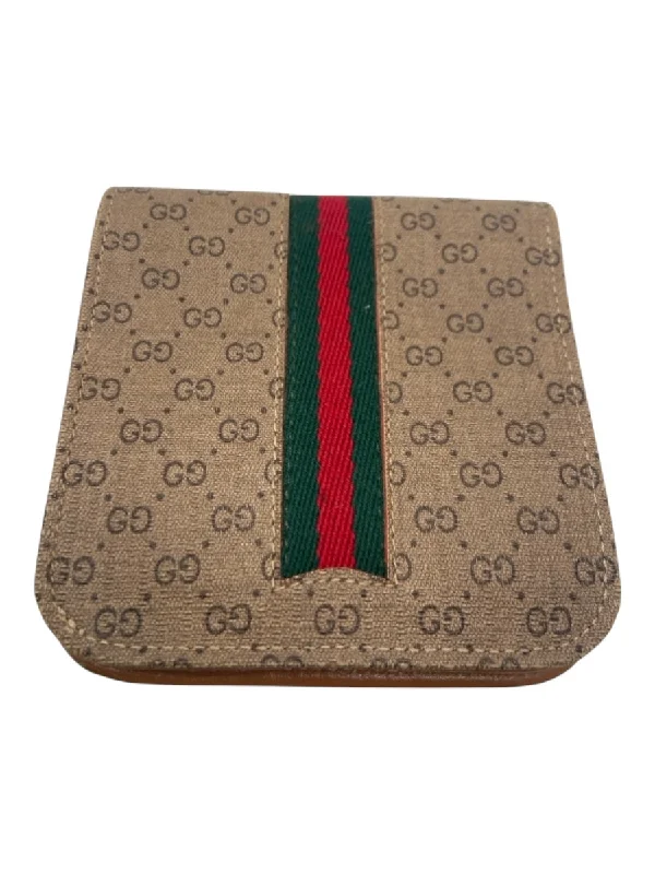 Gucci Brown, Green, Red Coated Canvas & Leather Micro Guccissima Bi-Fold Wallets