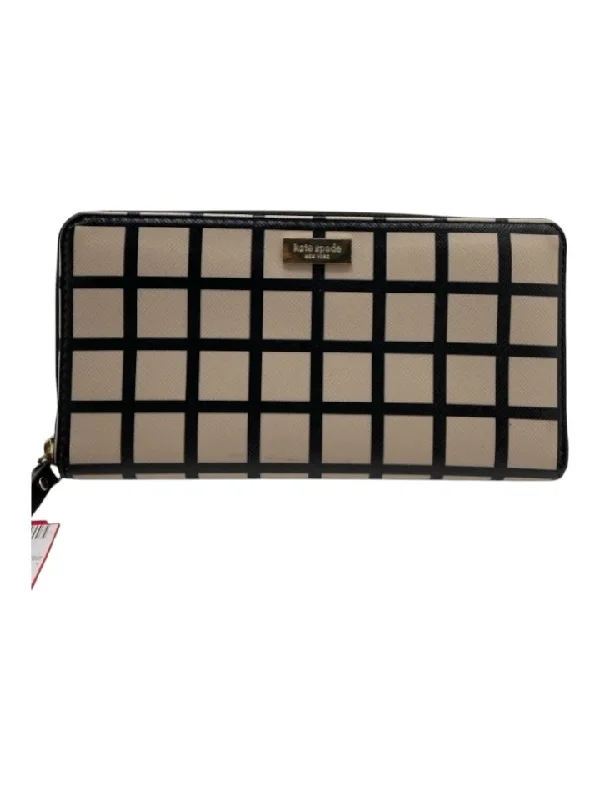 Kate Spade Beige & Black Coated Leather Zip Close Checkered Wallets