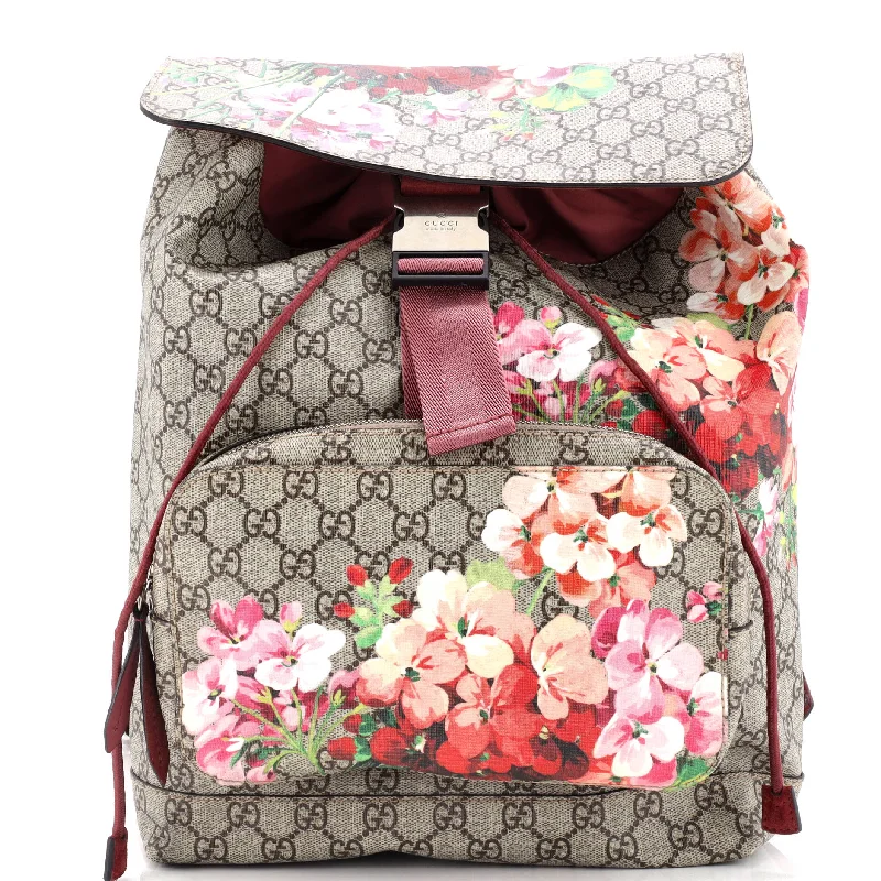 Buckle Backpack Blooms Print GG Coated Canvas Medium