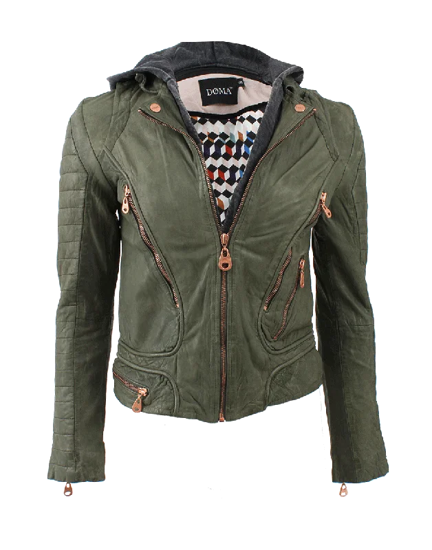 Leather Jacket With Detachable Hood